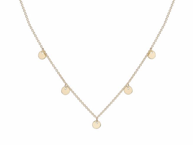 Elegante Xenox XG14K3013G Gelbgoldkette aus 585er Gold, poliert, mit fünf runden Anhängern, in der Länge von 38 bis 42 cm. Perfekt für jeden Anlass.