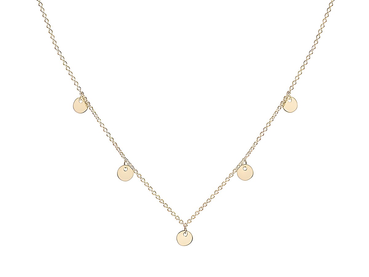 Elegante Xenox XG14K3013G Gelbgoldkette aus 585er Gold, poliert, mit fünf runden Anhängern, in der Länge von 38 bis 42 cm. Perfekt für jeden Anlass.
