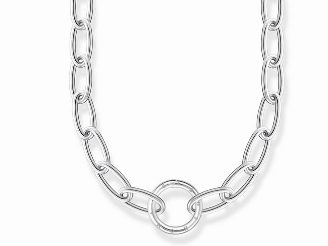 Sterling Silber Kette von Thomas Sabo KE2114-001-21-L45, 45 cm lang, ohne Anhänger, besteht aus großen glatten Gliedern und einem zentralen Ring, modernes und elegantes Design.