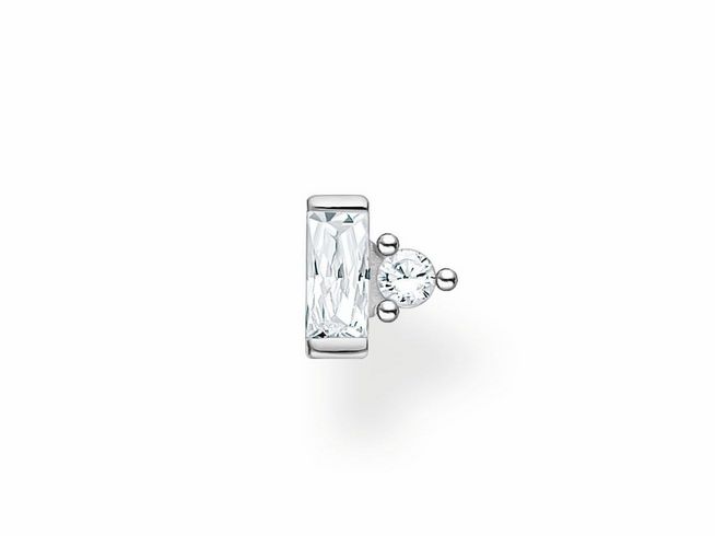 Ohrstecker aus Silber von Thomas Sabo, verziert mit Zirkonia, ein rechteckiger und ein runder Stein, elegant und modern, ideal für stilvolle Akzente.