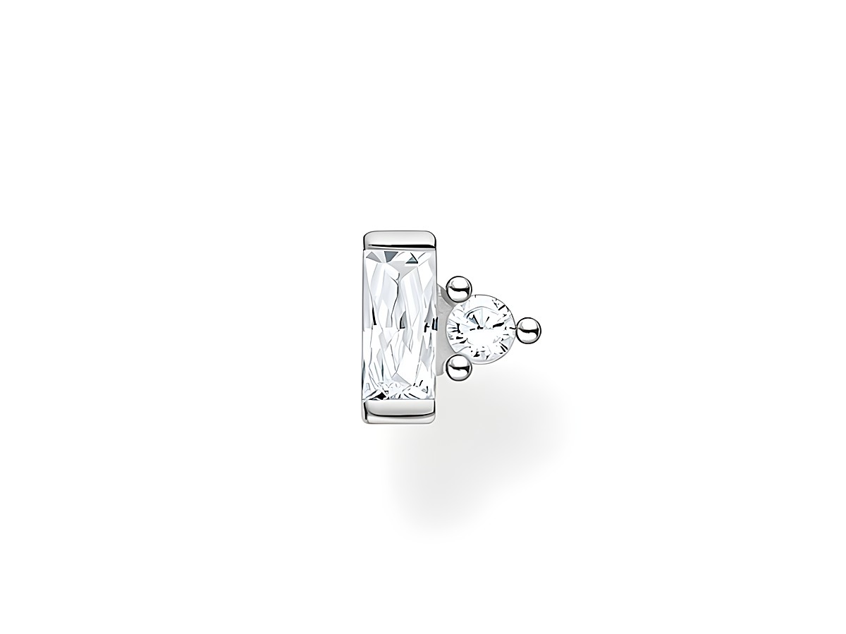 Ohrstecker aus Silber von Thomas Sabo, verziert mit Zirkonia, ein rechteckiger und ein runder Stein, elegant und modern, ideal für stilvolle Akzente.