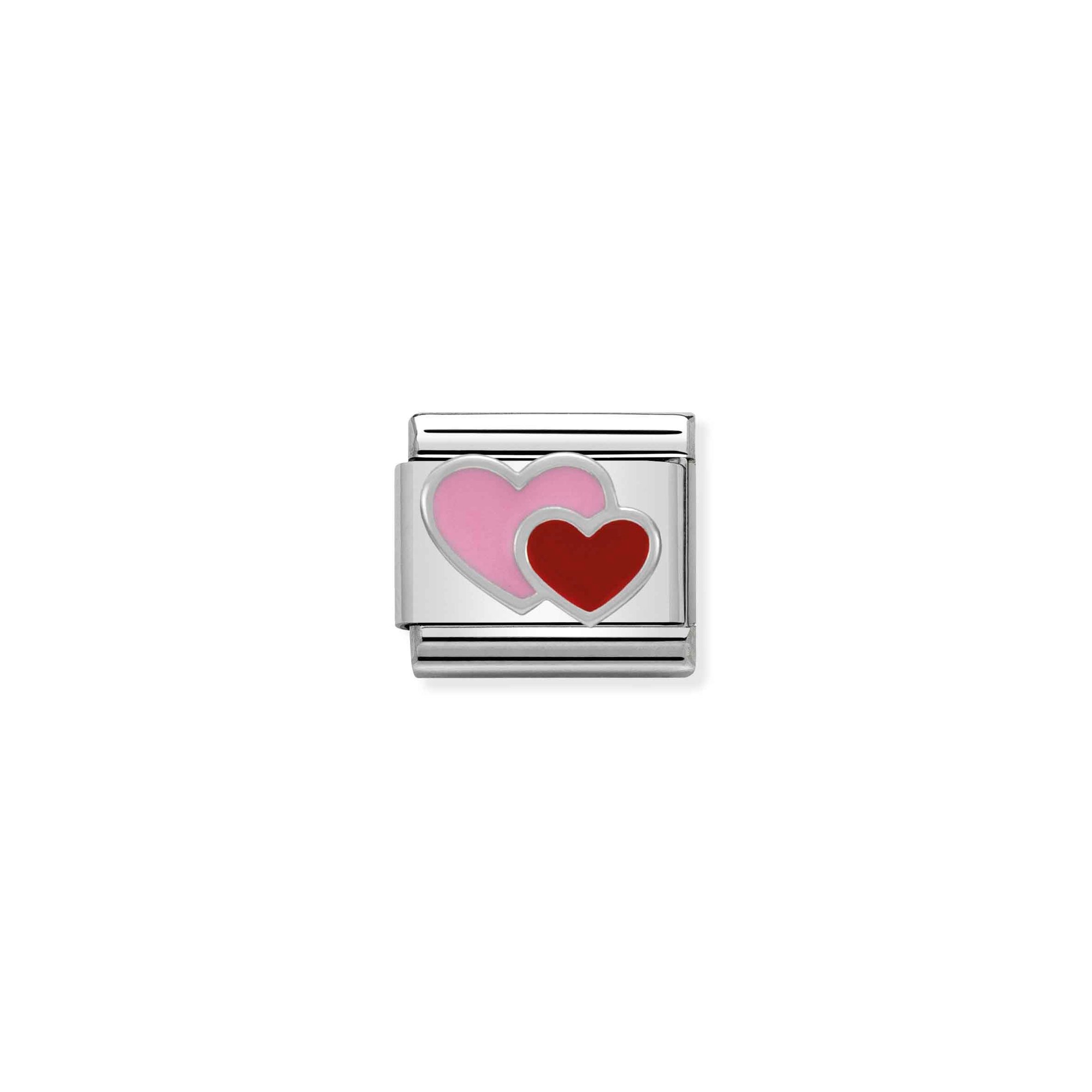 Nomination Composable Classic Charm Doppelherz rosa rot - Edelstahl, Silber 925, Emaille