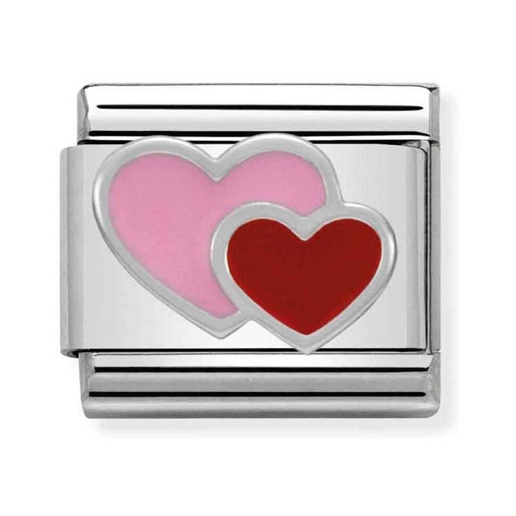 Nomination Composable Classic Charm Doppelherz rosa rot - Edelstahl, Silber 925, Emaille