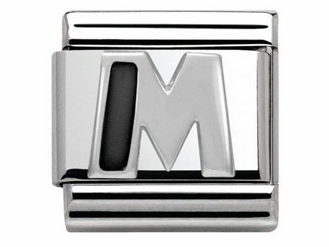 Silberner Buchstabe M aus Emaille von Nomination Classic SilverShine, glänzende Oberfläche mit klaren Linien, ideal für individuelle Armbänder und Schmuckdesigns.