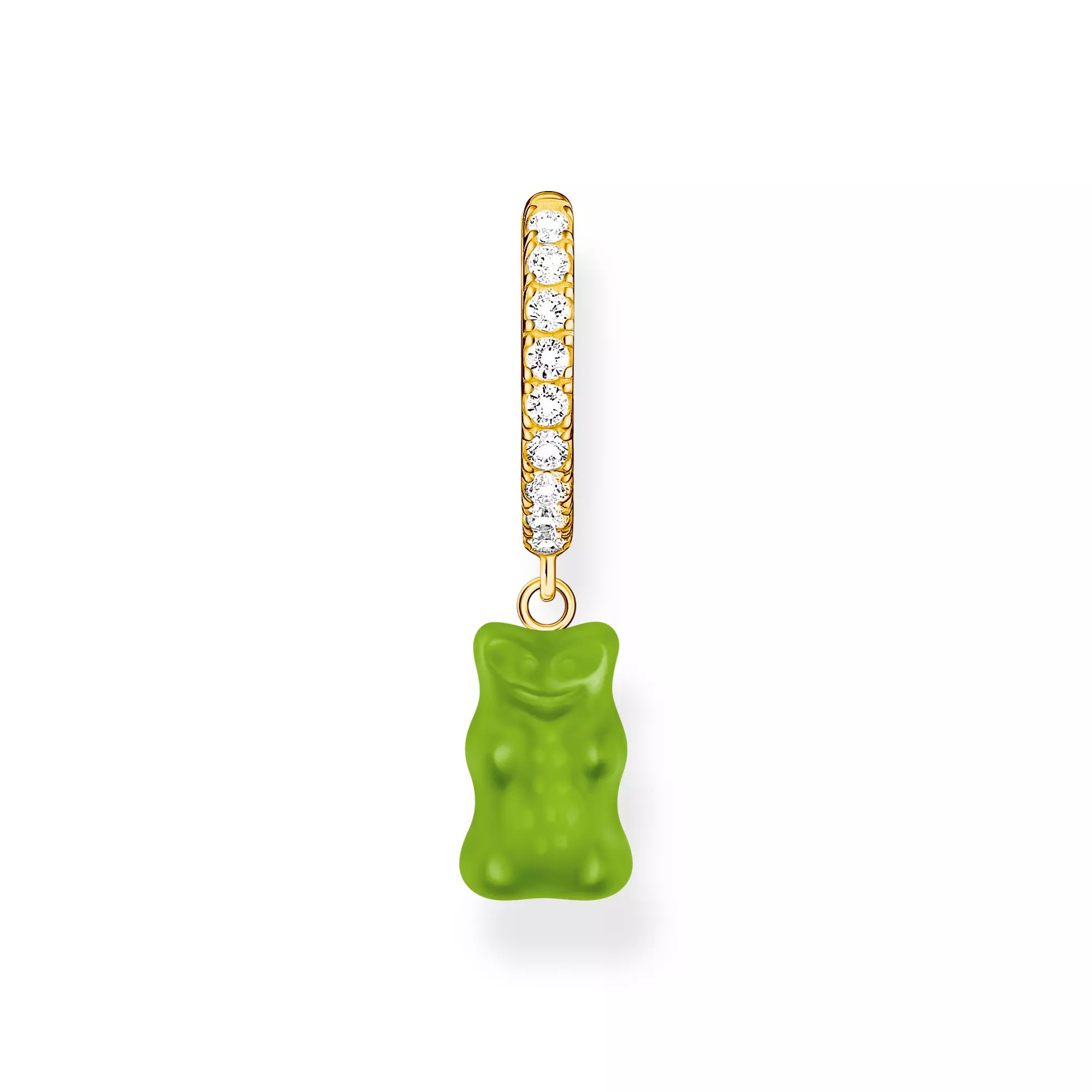 Thomas Sabo Einzel-Creole mit grünem Goldbären-Anhänger und Steinen vergoldet – HARIBO – Silber – Zirkonia