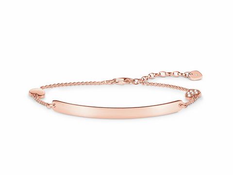 Silber vergoldetes Roségold Armband von Thomas Sabo mit weißem Diamanten, 19 cm lang, schlichtes Design mit feiner Gliederkette und Herzverschluss.