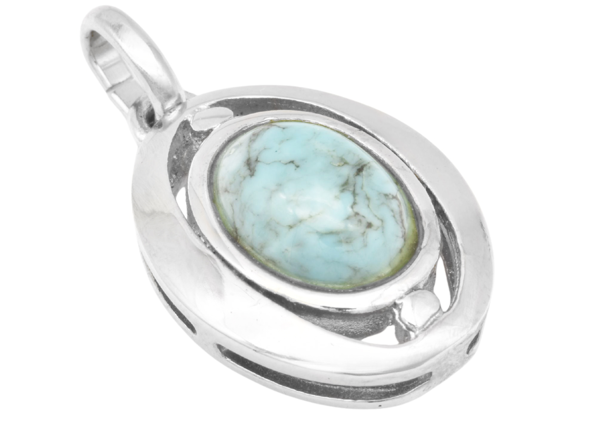 Anhänger Oval DESIGN - Silber poliert - Türkis Blau