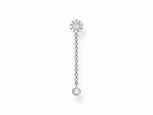 Thomas Sabo Ohrring aus Sterling Silber mit Zirkonia, bestehend aus einem funkelnden oberen Teil und einem länglichen Anhänger mit einem einzelnen Zirkonia.