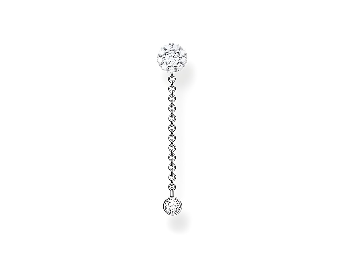 Thomas Sabo Ohrring aus Sterling Silber mit Zirkonia, bestehend aus einem funkelnden oberen Teil und einem länglichen Anhänger mit einem einzelnen Zirkonia.