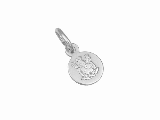 Silber Anhänger mini Sternzeichen Wassermann teilmattiert rhodiniert rund mit eingraviertem Wassermann-Motiv in glänzender Optik, ideal als liebevolles Geschenk oder persönlicher Schmuck.