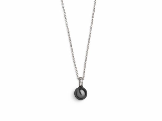 Xenox Sterling Silber Kette XS5197 mit Ankerkette in 40-45 cm Länge und einem eleganten schwarzen Perlenanhänger, ideal für jeden Anlass, zeitloser Schmuck.