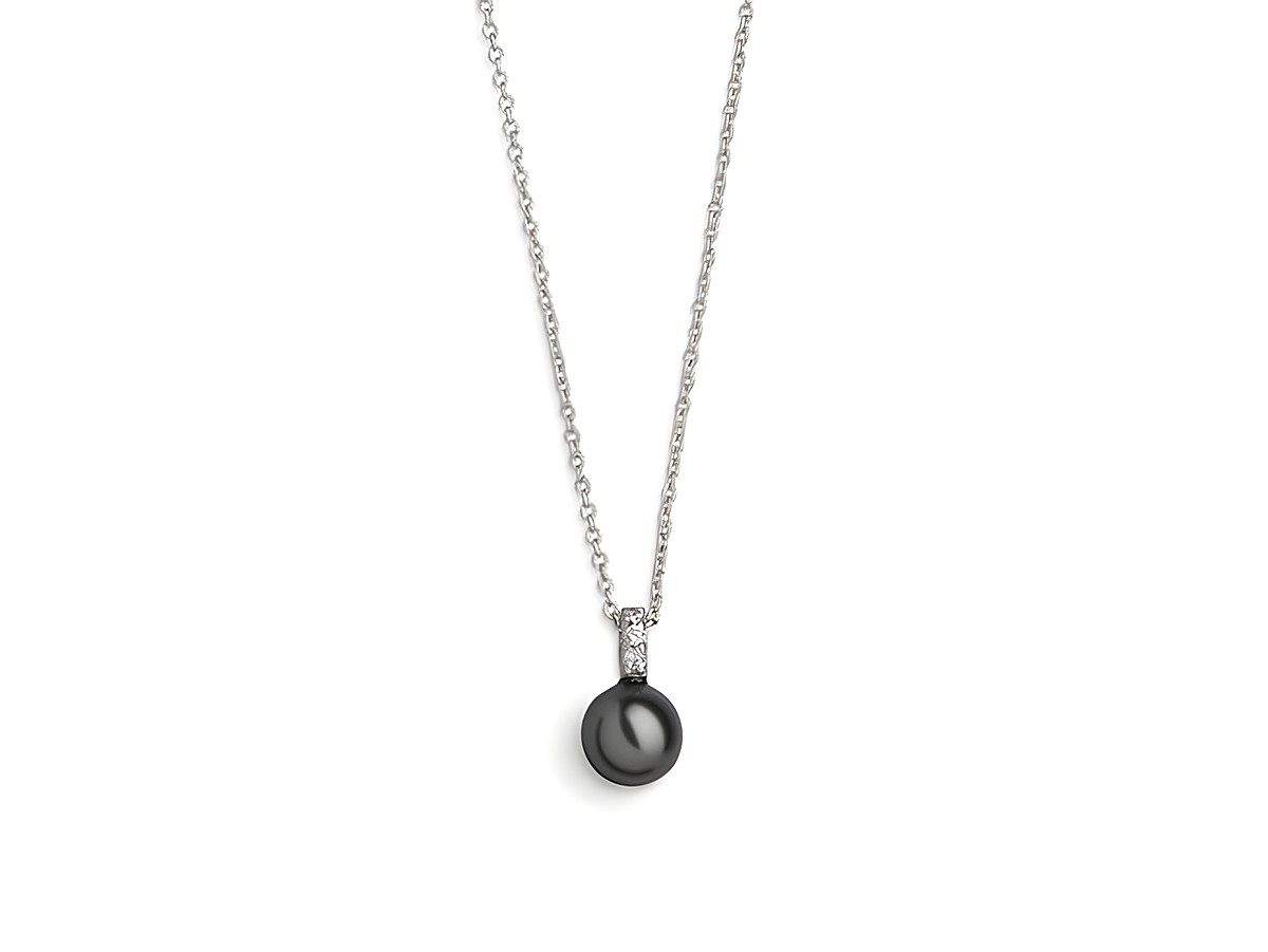 Xenox Sterling Silber Kette XS5197 mit Ankerkette in 40-45 cm Länge und einem eleganten schwarzen Perlenanhänger, ideal für jeden Anlass, zeitloser Schmuck.
