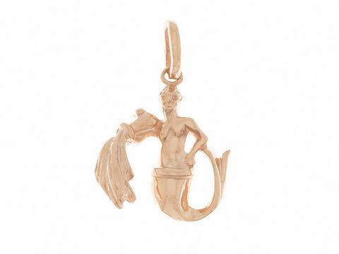 Wassermann Sternzeichen Anhänger aus 925 Sterling Silber rosé vergoldet poliert, designet von Juwelier Harnisch, zeigt eine stilisierte Darstellung des Zeichens mit einer Wasserträgerin.