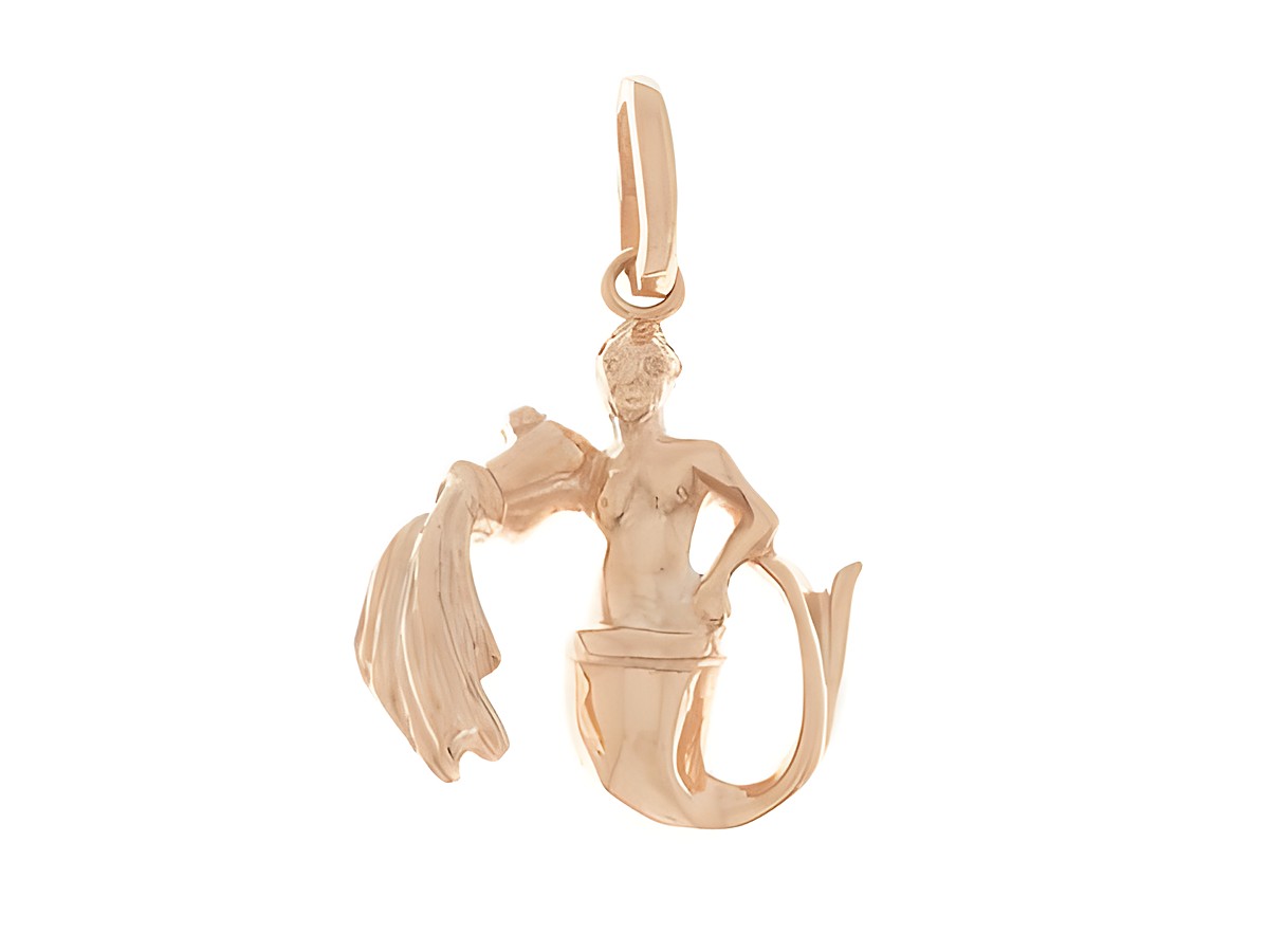 Wassermann Sternzeichen Anhänger aus 925 Sterling Silber rosé vergoldet poliert, designet von Juwelier Harnisch, zeigt eine stilisierte Darstellung des Zeichens mit einer Wasserträgerin.