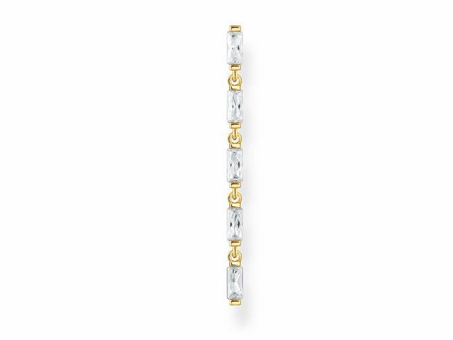 Ohrring von Thomas Sabo aus Sterling Silber mit vergoldeten Elementen und weißen Zirkonia, schmal und elegant in einer vertikalen Anordnung.