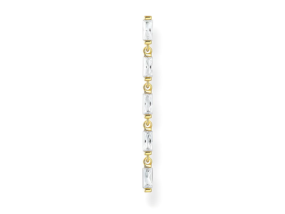 Ohrring von Thomas Sabo aus Sterling Silber mit vergoldeten Elementen und weißen Zirkonia, schmal und elegant in einer vertikalen Anordnung.