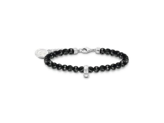 Armband aus schwarzem Onyx mit silbernen Elementen und Achat in Schwarz, verstellbar von 16 bis 19 cm, elegantes Design von Thomas Sabo.