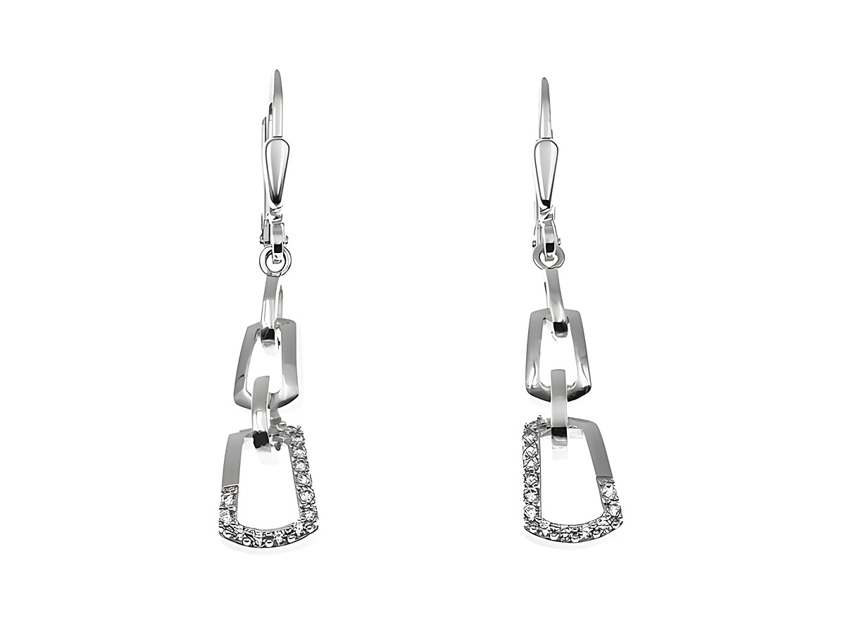 Funkelnde Ohrhänger aus Sterling Silber, rhodiniert, mit gliederförmigem Design und einem Steinbesatz, Hersteller Juwelier Harnisch. Ideal für besondere Anlässe.