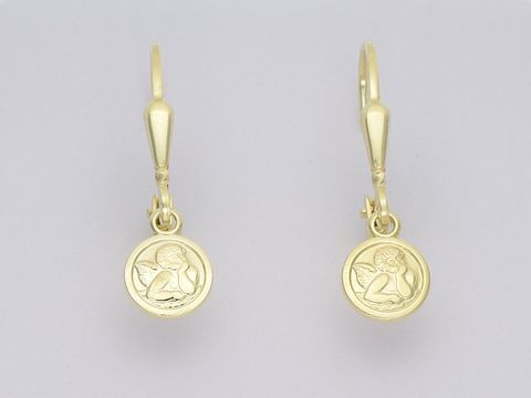 Gold Ohrringe rund aus 333 Gold mit Engel-Hängern, Hersteller Juwelier Harnisch, Ohrhänger ohne Stein, filigrane Verarbeitung und elegantes Design für vielseitige Anlässe.