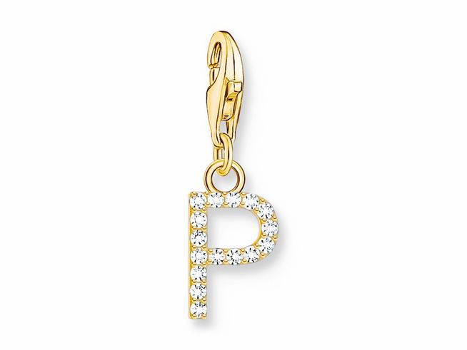 Funkelnder Buchstabe P Charm-Anhänger aus Silber mit Vergoldung, verziert mit weißen Zirkonia-Steinen, ideal für individuelle Schmuckkreationen.