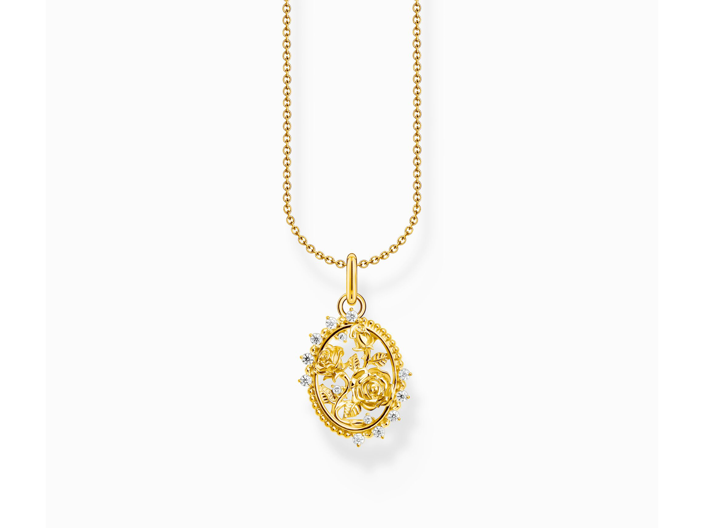 Edelste Kette von Thomas Sabo KE2301-414-14-L45V mit vergoldetem Anhänger, floralem Design und Zirkonia-Steinen, variabel einstellbar von 40 bis 45 cm.