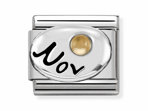 Zweifarbiger Charm in Silber mit dem Monat November und einem Zitrin-Monatsstein, Hersteller Nomination, geeignet für Sternzeichenliebhaber und Fans von Monatssteinen.