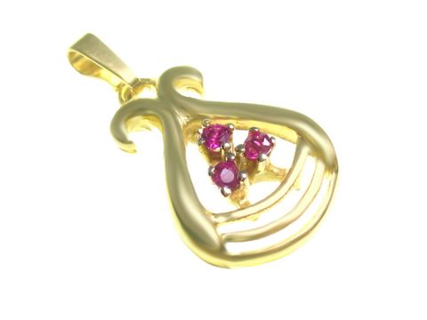 Rubin Gold Anhänger aus Gelbgold, gestaltet von Juwelier Harnisch, mit mehreren eingefassten Rubinen in einem eleganten, tropfenförmigen Design. Ideal für besondere Anlässe.