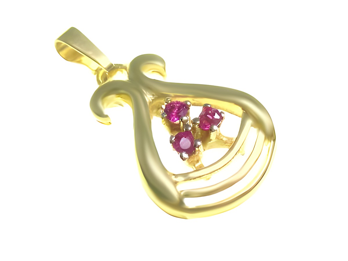 Rubin Gold Anhänger aus Gelbgold, gestaltet von Juwelier Harnisch, mit mehreren eingefassten Rubinen in einem eleganten, tropfenförmigen Design. Ideal für besondere Anlässe.