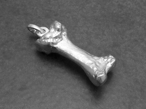 Silber Anhänger in Form eines Hundeknochens aus massivem Material, hergestellt von Juwelier Harnisch, vielseitig einsetzbar, geeignet für verschiedene Motive.
