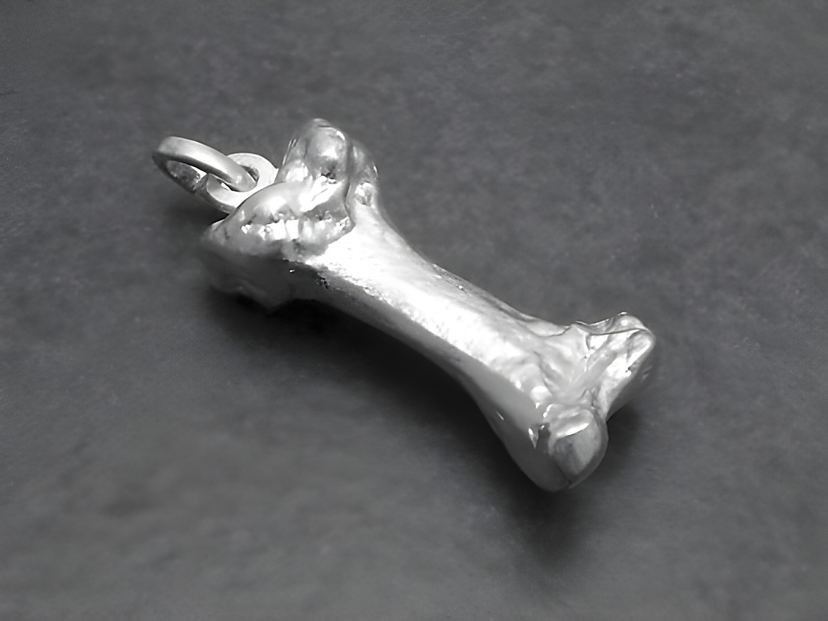 Silber Anhänger in Form eines Hundeknochens aus massivem Material, hergestellt von Juwelier Harnisch, vielseitig einsetzbar, geeignet für verschiedene Motive.