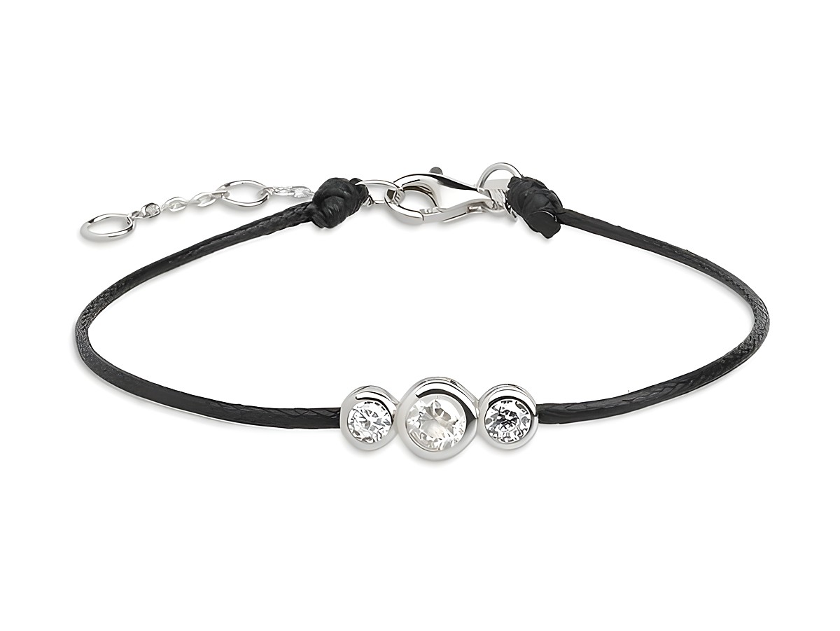 Xenox Sterling Silber Armband XS7322 mit schwarzem geflochtenem Band und drei funkelnden Anhängern aus Silber, Größe verstellbar von 15 bis 18,5 cm. Zarge Silber, Hersteller Xenox.