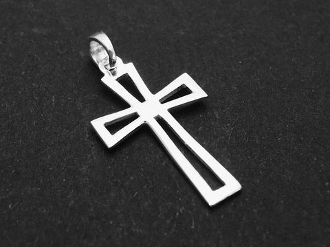 Silber Anhänger Kreuz rhodiniert offen, Hersteller Juwelier Harnisch, schlicht.