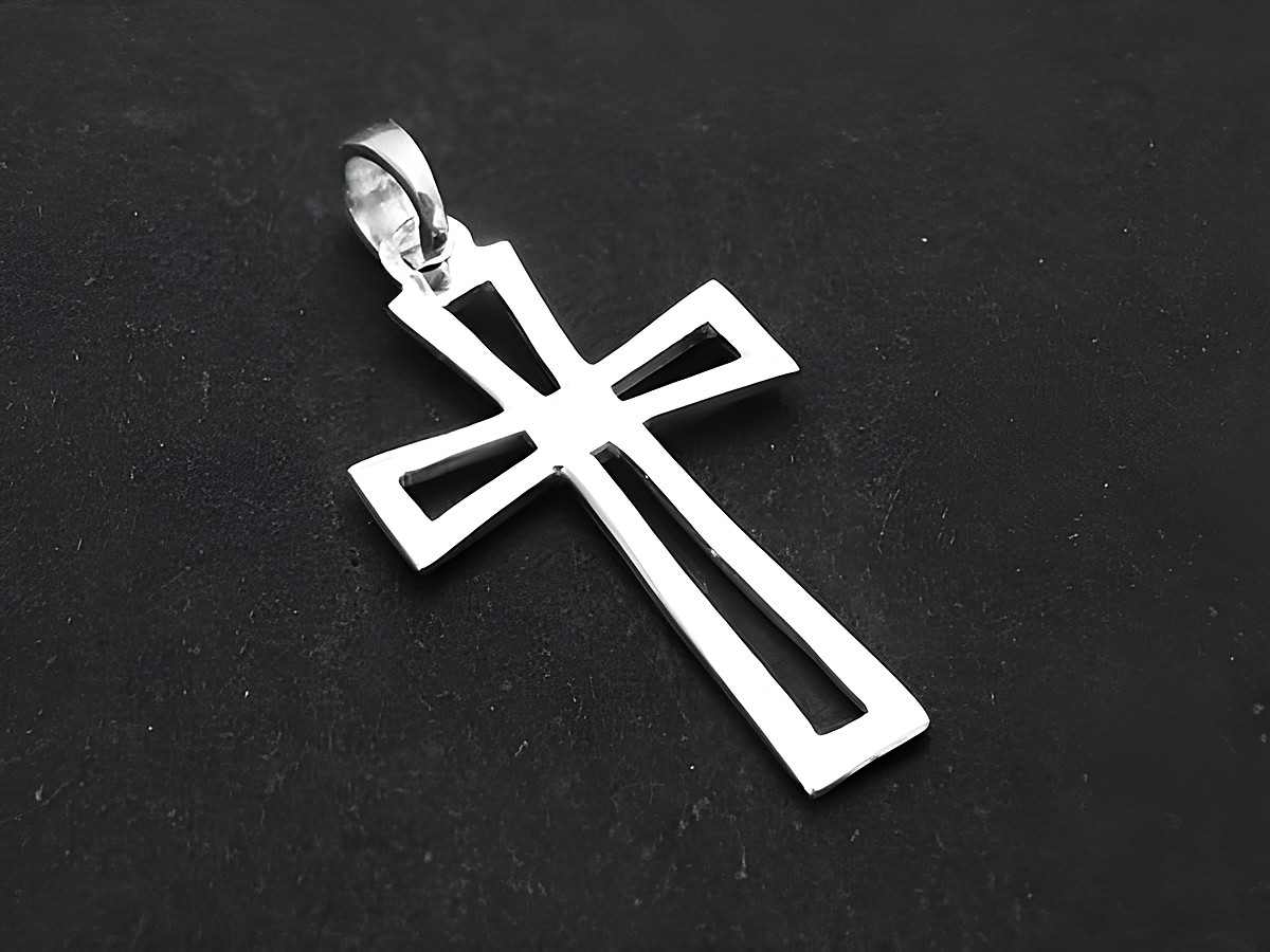 Silber Anhänger Kreuz rhodiniert offen, Hersteller Juwelier Harnisch, schlicht.