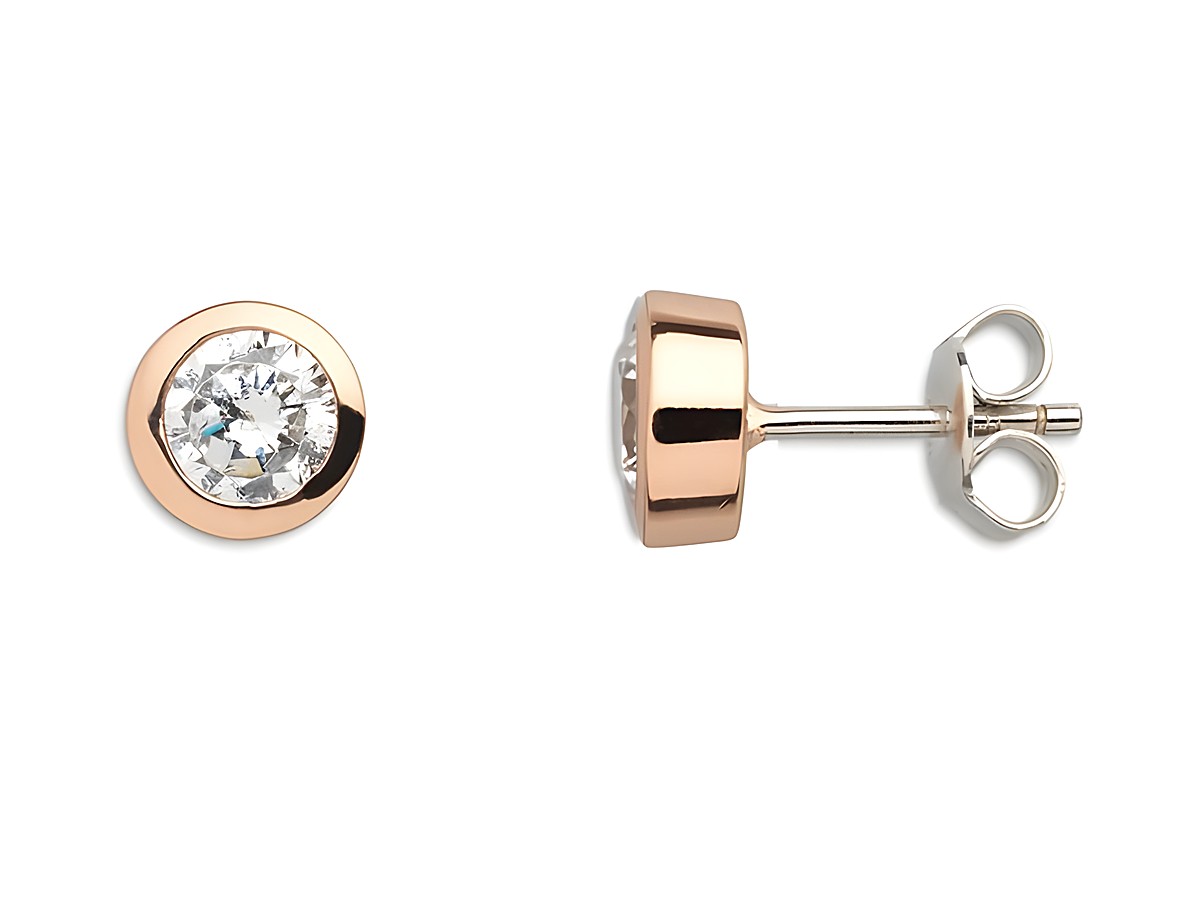 XENOX Sterling Silber Ohrringe XS7157R ZARGE ROSÈ in Roségold Verg. mit funkelndem Stein, eleganter Ohrschmuck für jeden Anlass.