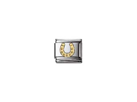 Hufeisen aus Gold und Edelstahl von Nomination, Classic GOOD LUCK, Modellnummer 030115 11, als charmante Zierde für Armbänder, symbolisiert Glück und Charm.
