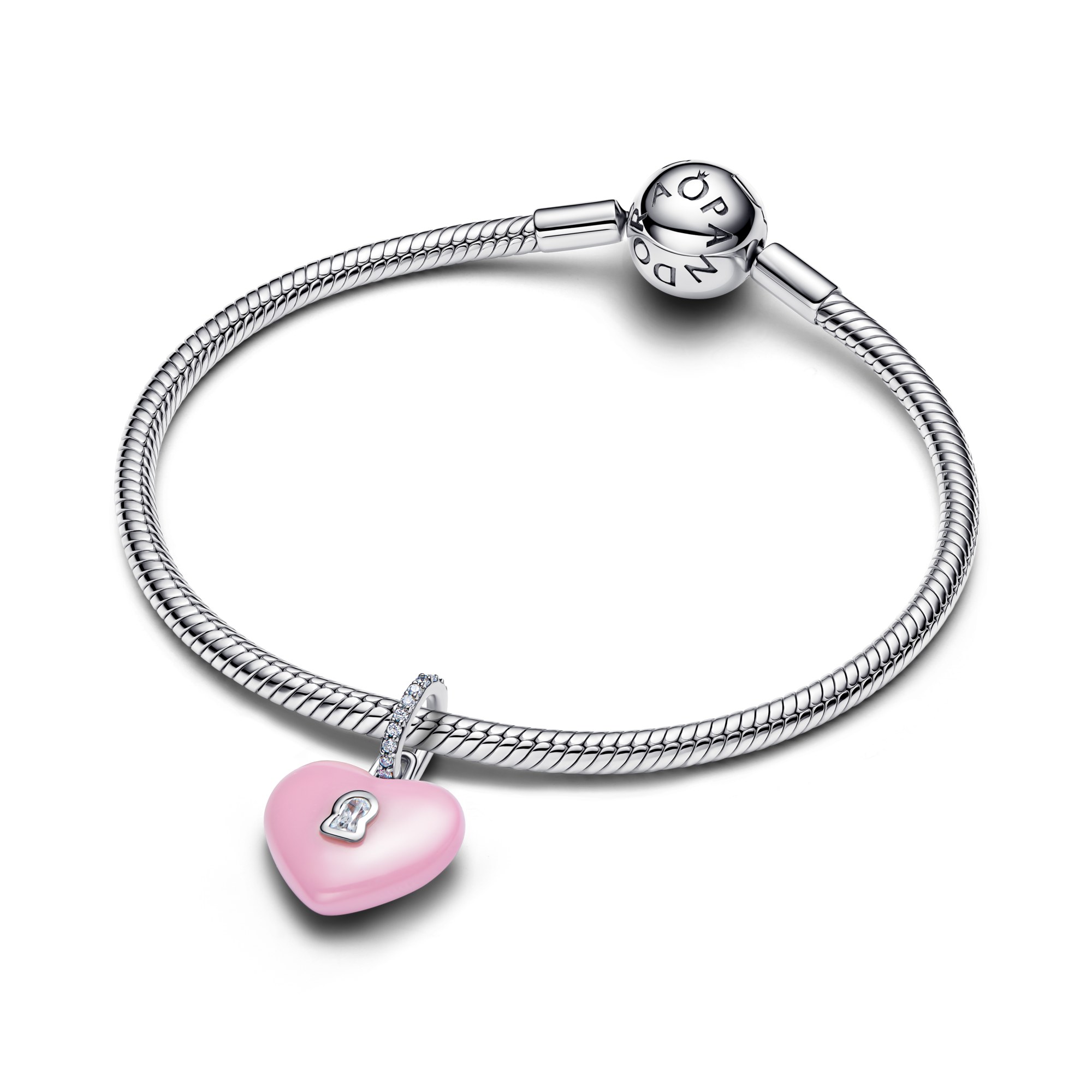 Pandora rosafarbenes Keramik Herzschloss - Charm Anhänger - Silber - Ceramic - Zirkonia - Pink – Ansicht 2