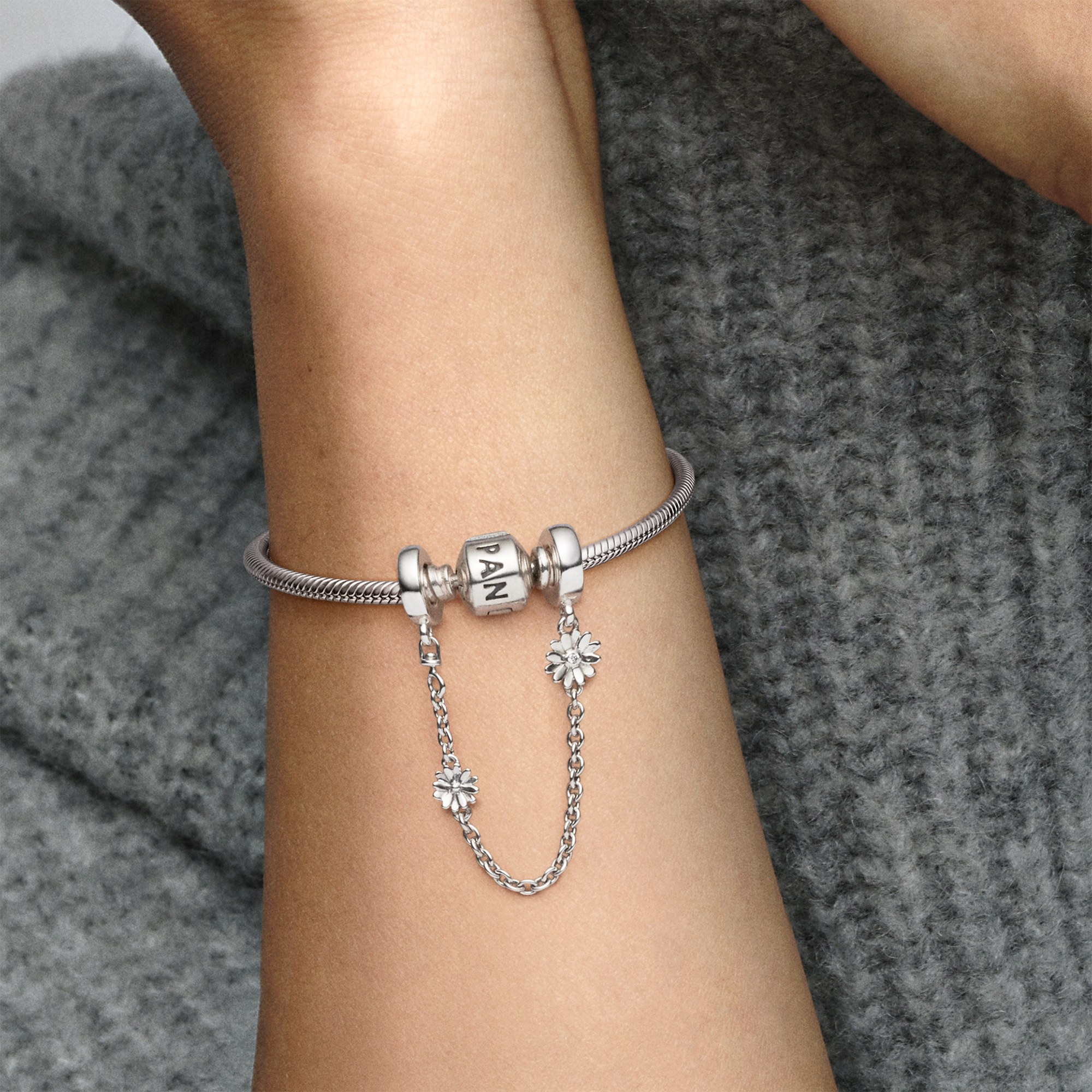 Pandora Silber - Sicherheitskettchen - Blümchen - Zirkonia - 50 mm - 5 cm – Ansicht 5