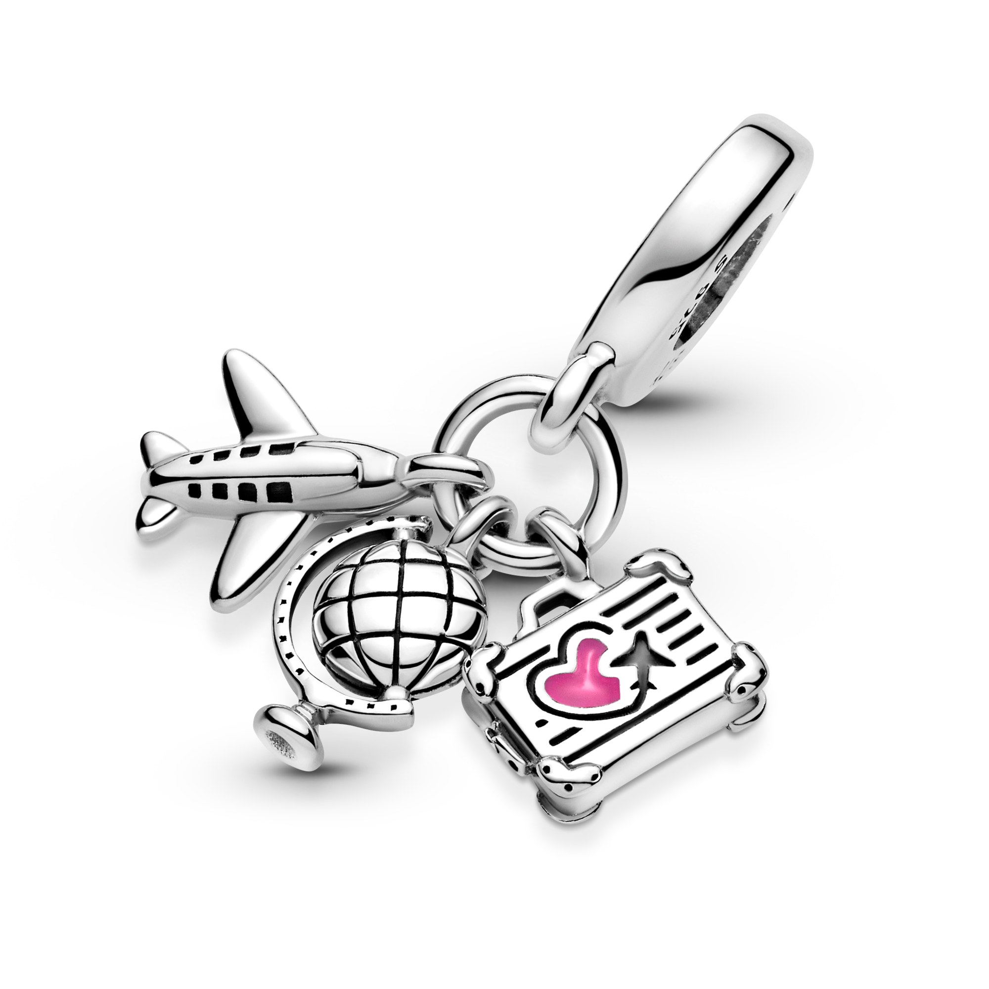 Pandora Silber Flugzeug, Globus & Koffer Charm baumeln – Ansicht 4