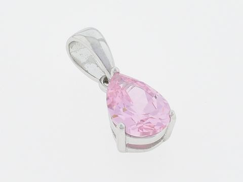 Silber Anhänger in Tropfenform, charmant, mit pinkem Zirkonia, hergestellt von Juwelier Harnisch, ideal als Schmuckstück für besondere Anlässe oder als Geschenk.