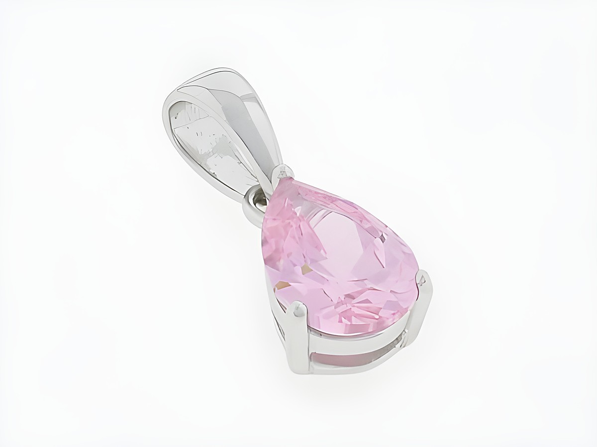 Silber Anhänger in Tropfenform, charmant, mit pinkem Zirkonia, hergestellt von Juwelier Harnisch, ideal als Schmuckstück für besondere Anlässe oder als Geschenk.