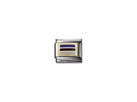 Classic FLAGGE emailliert ESTLAND von Nomination zeigt die Nationalfarben Estlands in blau, schwarz und weiß, eingefasst in ein elegantes silbernes Design für Armbänder.