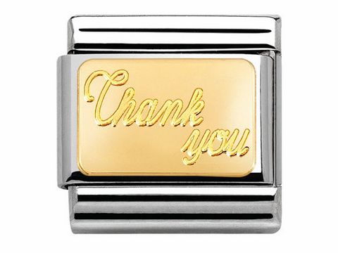 Nomination Classic Charm mit der Gravur Thank you aus Gold, elegant und stilvoll, perfekt als Geschenk oder zur persönlichen Nutzung, Hersteller Nomination.
