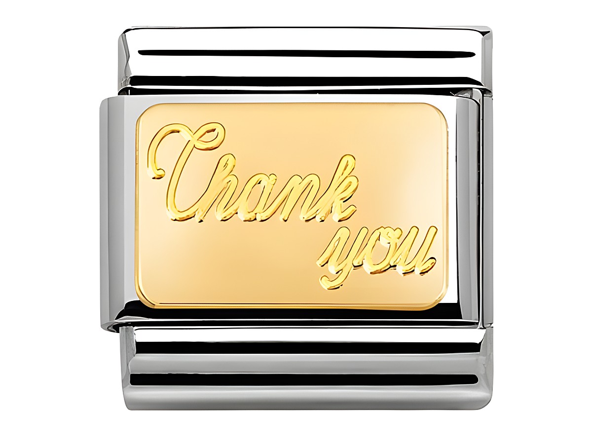 Nomination Classic Charm mit der Gravur Thank you aus Gold, elegant und stilvoll, perfekt als Geschenk oder zur persönlichen Nutzung, Hersteller Nomination.