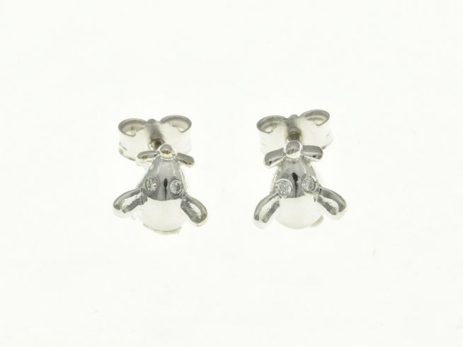 304277-0 Maus Ohrstecker aus rhodiniertem Sterling Silber mit Zirkonia, süßes Design, ideal für Kinder, gefertigt vom Juwelier Harnisch.