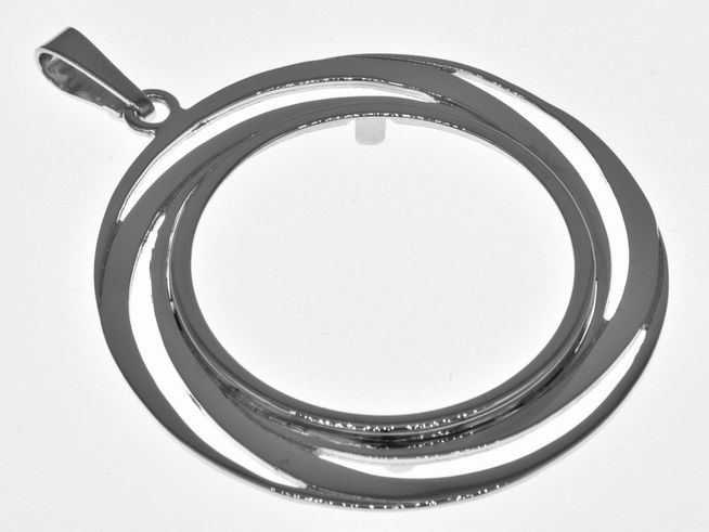 Anhänger aus echtem Silber im rhodinierten Finish, mit spiralförmigem Design und einer Öffnung für Münzen bis 3 cm Durchmesser. Ideal für Münzfassung von Juwelier Harnisch.