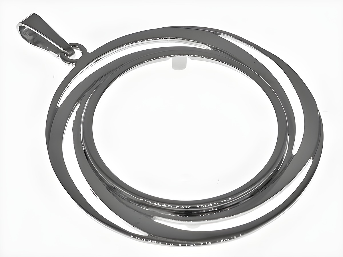 Anhänger aus echtem Silber im rhodinierten Finish, mit spiralförmigem Design und einer Öffnung für Münzen bis 3 cm Durchmesser. Ideal für Münzfassung von Juwelier Harnisch.