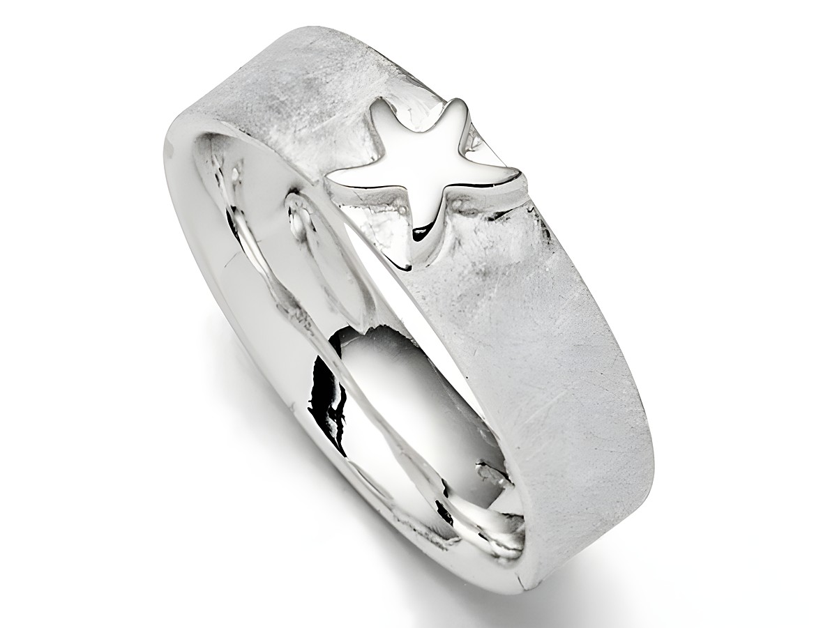 Sterling Silber Ring mit Seestern-Motiv von DUR, R5468.58, Größe 58, zeichnet sich durch eine matte Oberfläche und ein schlichtes, maritimes Design aus.