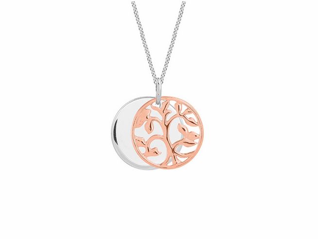 Xenox Sterling Silber Kette XS3438R mit Lebensbaum Anhänger in Roségold vergoldet, Ankerkette, Länge 40-45 cm, stilvolles Schmuckstück für jeden Anlass.