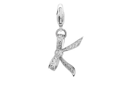 Ti Sento Silber Charm in Form einer Schleife, verziert mit funkelnden Zirkonia-Steinen, ideal für personalisierte Schmuckstücke, Modell Butterfly Kisses 8122ZI.