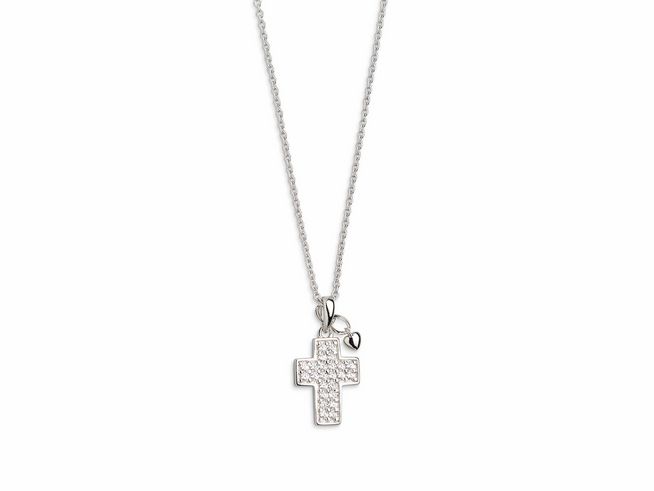Xenox Sterling Silber Kette XS8156 in 40-45 cm Länge mit Ankerkette und funkelndem Kreuzanhänger, ideal für jeden Anlass und stilvolle Präsentation.